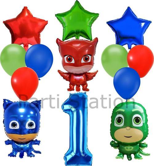 Pijamaskeliler 1 Yaş Balon Seti Pjmasks Kedi Çocuk Baykuş Kız Kertenkele Çocuk Doğum Günü Seti
