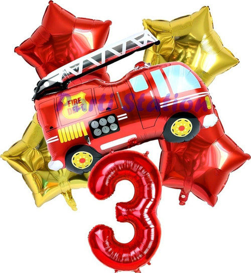 İtfaiye Fireman Balon 3 Yaş Doğum Günü Balon Set Araçlar Konsept İtfaiye Balon Ve Rakam Balon