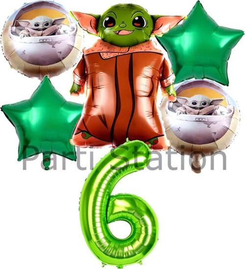 Star Wars Yoda 6 Yaş Yeşil Rakam Balon Set Yıldız Savaşları Yoda Konsept Doğum Günü Balon Set
