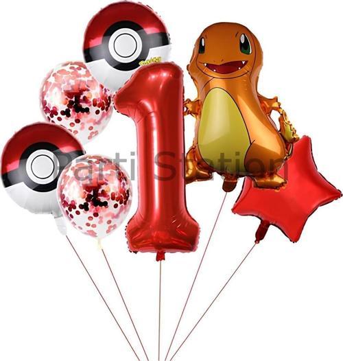 Pokemon Charizard Konsept 1 Yaş Balon Set Pokemon Çarizart Yıldız Balon Doğum Günü Folyo Balon Set