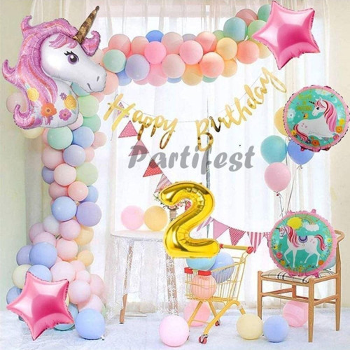 Unicorn Konsept 2 Yaş Balon Doğum Günü Set Tek Boynuzlu At Unicorn Yaş Balon Set