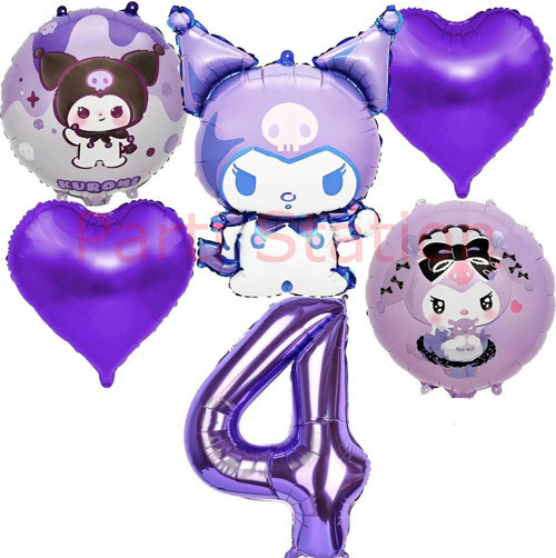 Kuromi 4 Yaş Balon Set Anime Sanrio Mymelody Cinnamonroll Hello Kitty Kuromi Konsept Doğum Günü Set