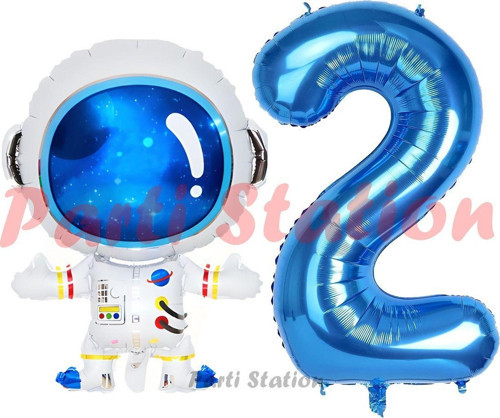 Uzay Astronot Konsept 2 Yaş Balon Set Uzay Astronot Ve Lacivert Rakam Balon Doğum Günü Balon Set