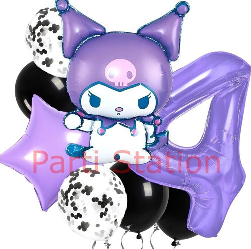 Kuromi 4 Yaş Balon Set Yıldız Balon Anime Sanrio Hello Kitty Kuromi Konsept Doğum Günü Balon Set
