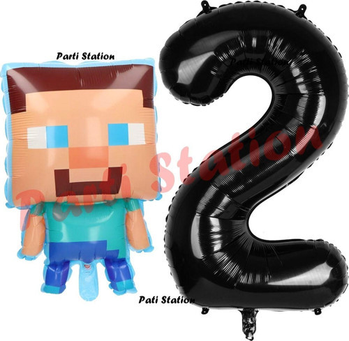 Minecraft Balon 2 Yaş Doğum Günü Set Minecraft Konsept Balon Ve Siyah Rakam Balon