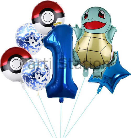 Pokemon Squirtle Konsept 1 Yaş Balon Set Pokemon Squirtle Yıldız Balon Doğum Günü Folyo Balon Set