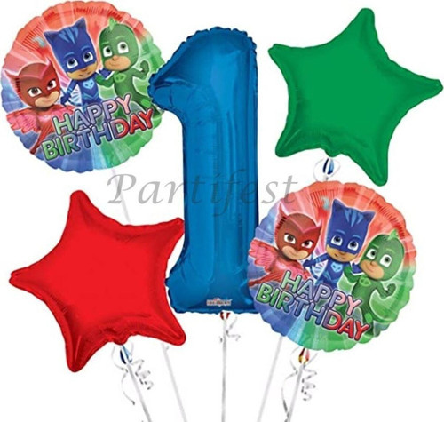 Pjmasks 1 Yaş Balon Set Pijamaskeliler Folyo Balon Set Konsept Doğum Günü Set Yaş Balon