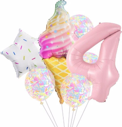 Dondurma 4 Yaş Balon Set Yıldız Balon Folyo Set Ice Cream Dondurma Konsept Doğum Günü Set