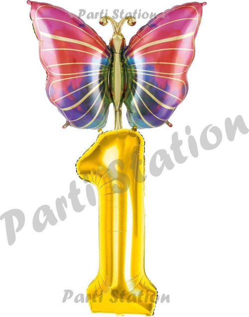 Gökkuşağı Kelebek Konsept 1 Yaş Doğum Günü Balon Set Butterfly Bahar Tema Doğum Günü Balon