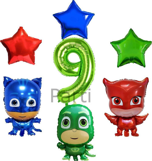Pijamaskeliler 9 Yaş Yeşil Rakam Balon Set Pjmasks Konsept Balon Set Pijamaskeli Doğum Günü Set