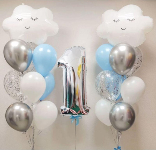 Gökyüzü Bulut 1 Yaş Balon Set Yıldız Balon Folyo Set Konsept Doğum Günü Set Yaş Balon Set
