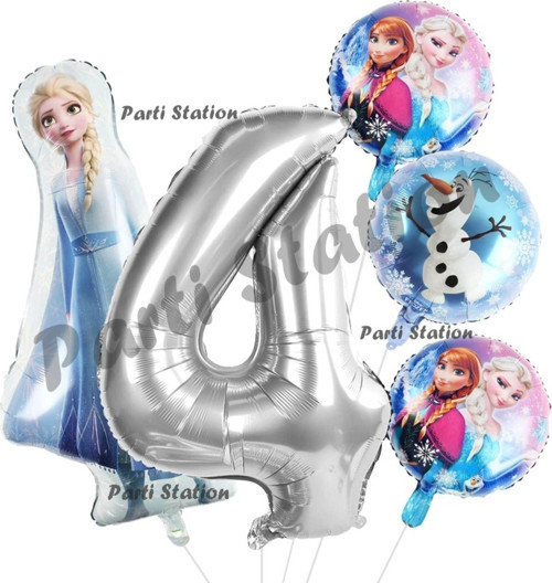 Frozen Balon 1 Yaş Doğum Günü Set Frozen Elsa Karlar Ülkesi Konsept Balon Ve Gümüş Rakam Balon