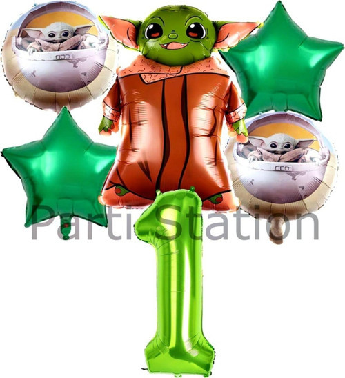 Star Wars Yoda 1 Yaş Yeşil Rakam Balon Set Yıldız Savaşları Yoda Konsept Doğum Günü Balon Set