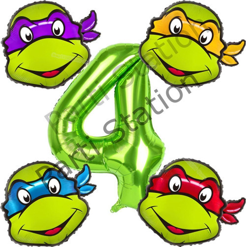 Ninja Kaplumbağalar 4 Yaş Yeşil Balon Set Ninja Turtles Konsept Doğum Günü Balon Set Mbappe Balon