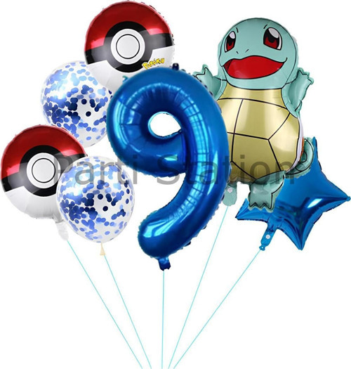 Pokemon Squirtle Konsept 9 Yaş Balon Set Pokemon Squirtle Yıldız Balon Doğum Günü Folyo Balon Set