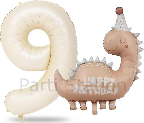 Retro Dinozor 1 Yaş Krem Renk Rakam Balon Set Sevimli Pembe Dinozor Konsept Doğum Günü Balon Set