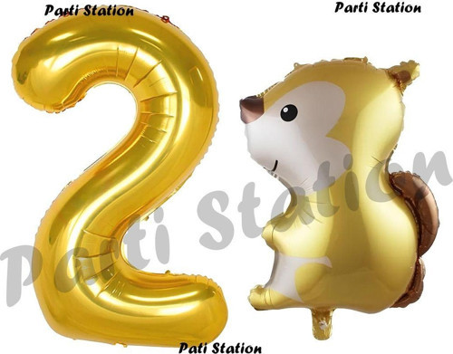 Woodland Sincap Balon 2 Yaş Balon Set Sincap Balon Ve Gold Rakam Balon Doğum Günü Seti