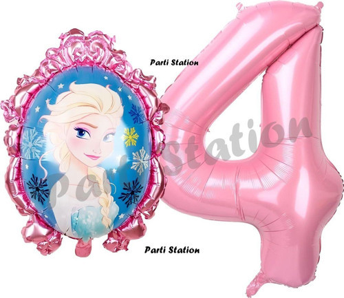 Frozen Balon 4 Yaş Doğum Günü Set Karlar Ülkesi Konsept Balon Ve Pembe Rakam Balon Doğum Günü Set