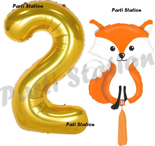 Woodland Tilki Balon 2 Yaş Balon Set Sevimli Tilki Balon Ve Gold Rakam Balon Doğum Günü Seti