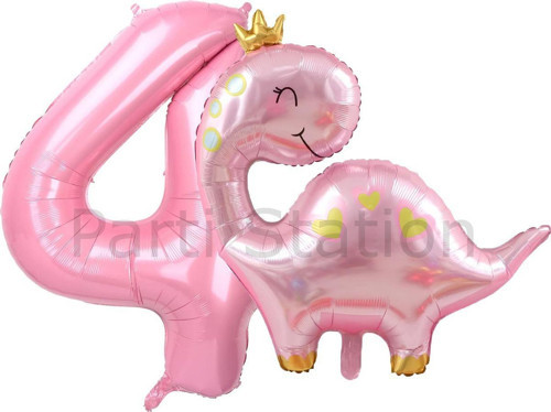 Pembe Dinozor 4 Yaş Pembe Renk Rakam Balon Set Sevimli Pembe Dinozor Konsept Doğum Günü Balon Set