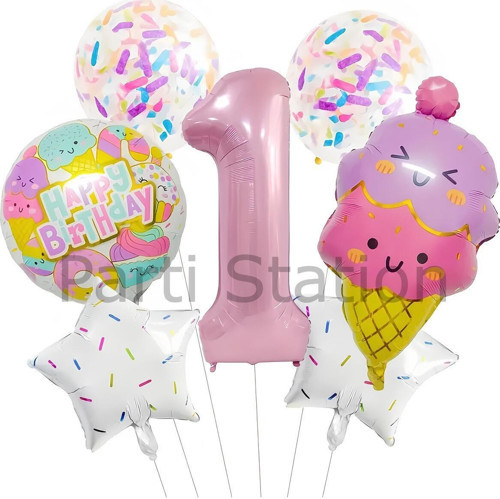 İce Cream Dondurma 1 Yaş Balon Set Şeker Dondurma Candy Balon İce Cream Konsept Doğum Günü Balon Set