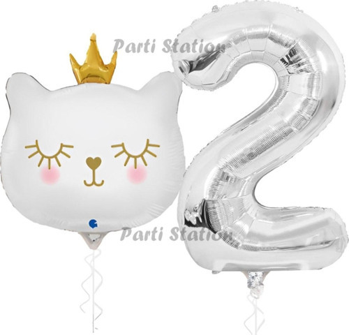 Beyaz Kedi 2 Yaş Doğum Günü Balon Set White Cat White Kitty Konsept Parti Balon Set Beyaz Kedi Tema