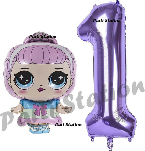 Prenses Bebek 1 Yaş Balon Ve Mor Rakam Balon Doğum Günü Parti Set