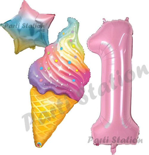 İce Cream Pastane Dondurma Konsept 1 Yaş Doğum Günü Balon Set Dondurma Tema Doğum Günü Balon