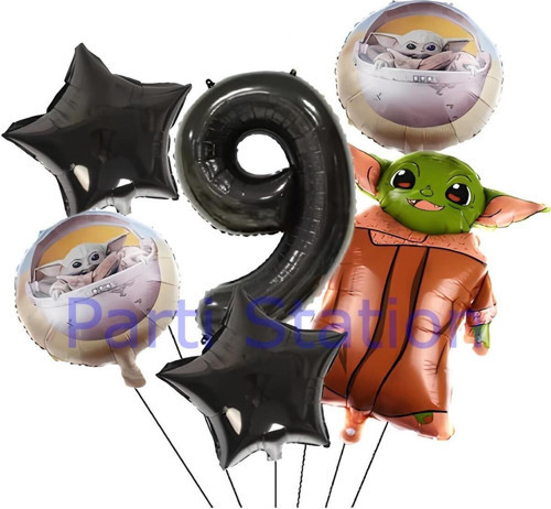 Star Wars Yoda 1 Yaş Siyah Rakam Balon Set Yıldız Savaşları Yoda Konsept Doğum Günü Balon Set