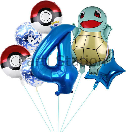 Pokemon Squirtle Konsept 4 Yaş Balon Set Pokemon Squirtle Yıldız Balon Doğum Günü Folyo Balon Set