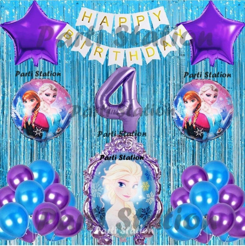 Frozen Elsa Balon Set 4 Yaş Karlar Ülkesi Frozen Elsa Mor Konsept Doğum Günü Parti Balon Set