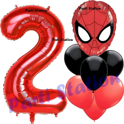 Örümcek Adam 2 Yaş Balon Ve Kırmızı Rakam Balon Doğum Günü Parti Set Spiderman Kırmızı Balon Set