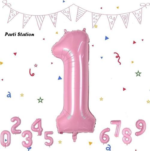Rakam Folyo Balon Pembe Rakam Balon Bebek Pembe 1 Yaş Balon 76 Cm Sayı Balon Uçan Balon Helyum Balon