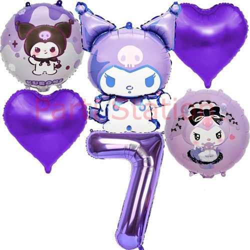 Kuromi 7 Yaş Balon Set Anime Sanrio Mymelody Cinnamonroll Hello Kitty Kuromi Konsept Doğum Günü Set
