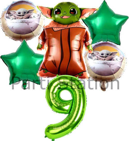 Star Wars Yoda 9 Yaş Yeşil Rakam Balon Set Yıldız Savaşları Yoda Konsept Doğum Günü Balon Set