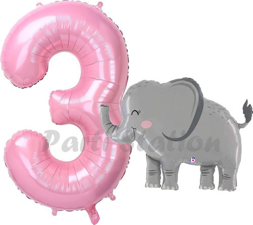 Sevimli Fil Balon 3 Yaş Doğum Günü Balon Set Safari Konsept Fil Balon Ve Pembe Renk Rakam Balon
