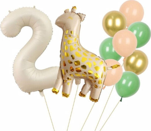 Zürafa 2 Yaş Krem Renk 2 Yaş Balon Set Yıldız Balon Folyo Set Konsept Doğum Günü Set Yaş Balon Set