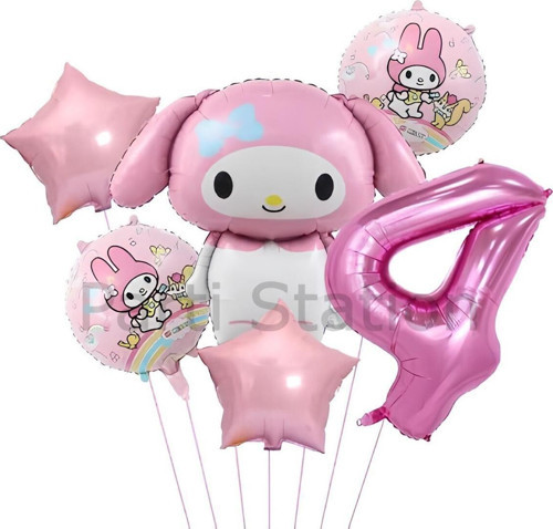 Sanrio Kuromi Mymelody 4 Yaş Balon Set Anime Hello Kitty Kuromi Melody Konsept Doğum Günü Balon