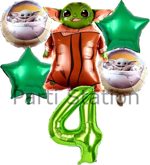 Star Wars Yoda 4 Yaş Yeşil Rakam Balon Set Yıldız Savaşları Yoda Konsept Doğum Günü Balon Set