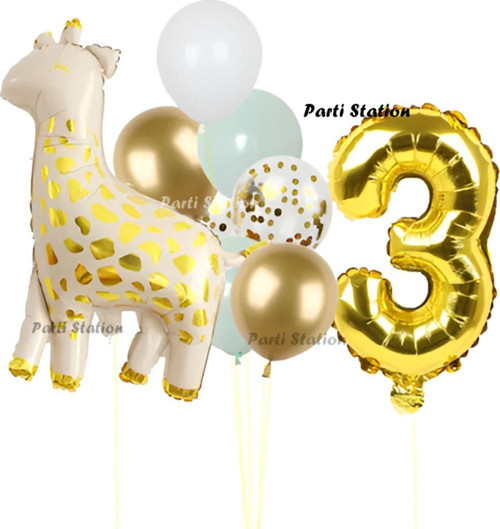 Sevimli Zürafa Konsept 3 Yaş Doğum Günü Balon Set Safari Tema Zürafa Parti Doğum Günü Balon Set