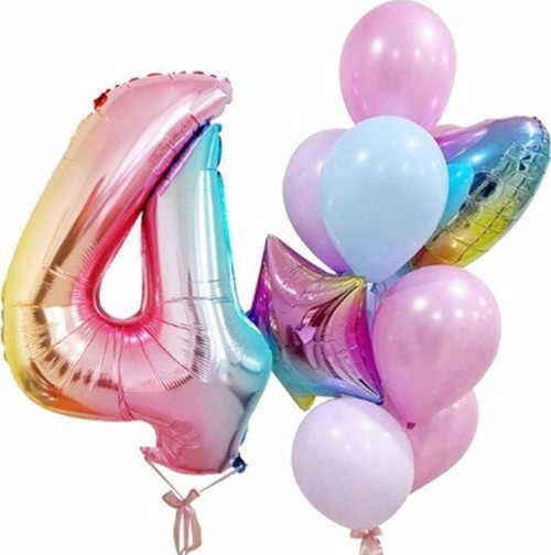 Gökkuşağı Balon Renkli Yaş Balon Rakam Konsept 4 Yaş Balon Doğum Günü Set Yaş Balon Set