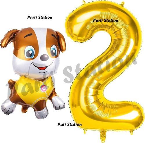 Paw Patrol İnşaat Köpek Rubble 2 Yaş Balon Ve Gold Rakam Balon Doğum Günü Parti Set
