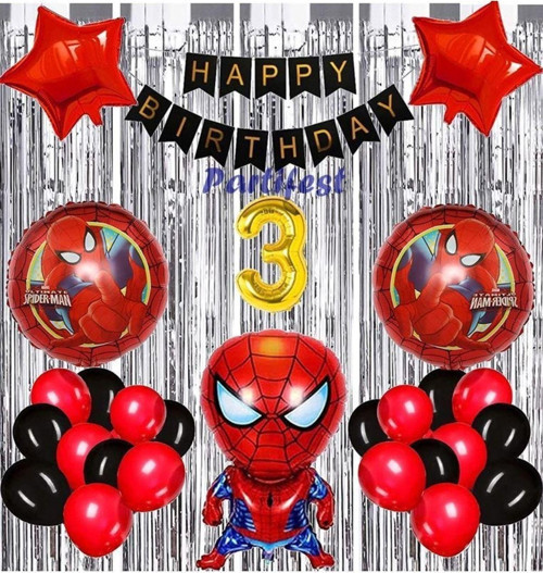 Spiderman Örümcek Adam 3 Yaş Balon Set Balon Folyo Set Spiderman Konsept Doğum Günü Set Yaş Balon