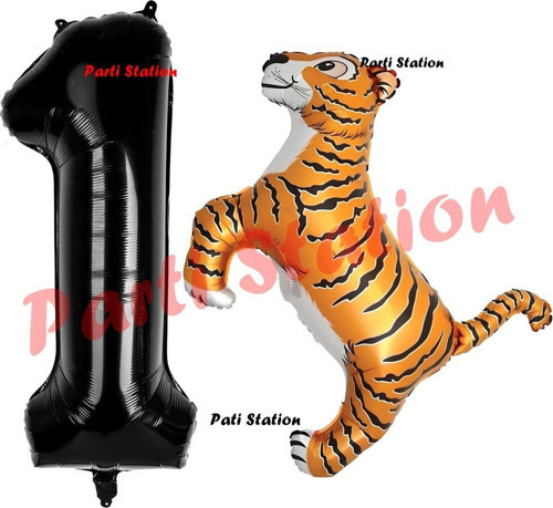 Safari Kaplan Balon 1 Yaş Balon Set Kaplan Balon Ve Siyah Rakam Balon Doğum Günü Seti