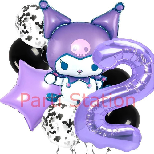 Kuromi 2 Yaş Balon Set Yıldız Balon Anime Sanrio Hello Kitty Kuromi Konsept Doğum Günü Balon Set