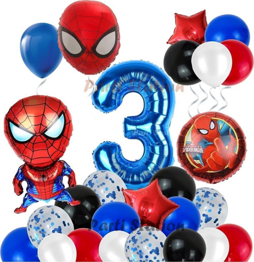Spiderman Örümcek Adam Konsept 3 Yaş Doğum Günü Balon Set Spiderman Parti Balonları Spiderman Tema