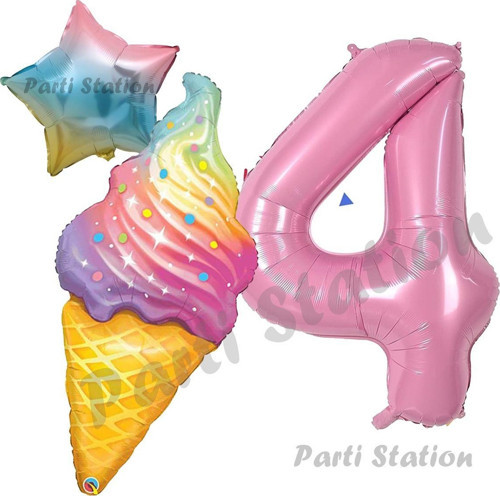 İce Cream Pastane Dondurma Konsept 4 Yaş Doğum Günü Balon Set Dondurma Tema Doğum Günü Balon