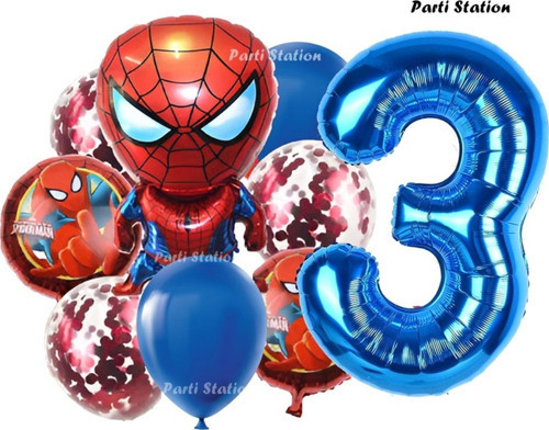 Spiderman Yıldız Balonlu 3 Yaş Konsept Doğum Günü Balon Set Örümcek Adam Spiderman Balon Set