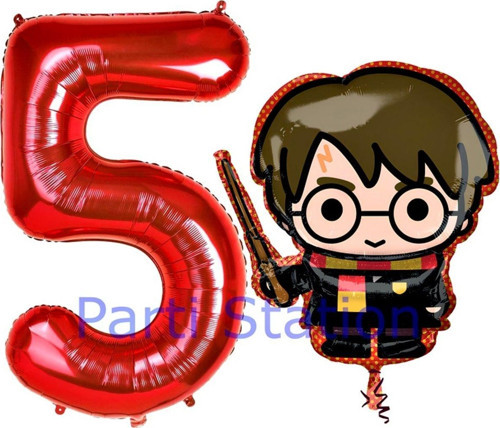 Harry Potter 5 Yaş Kırmızı Renk Rakam Balon Set Harry Potter Hogwarts Konsept Doğum Günü Balon Set