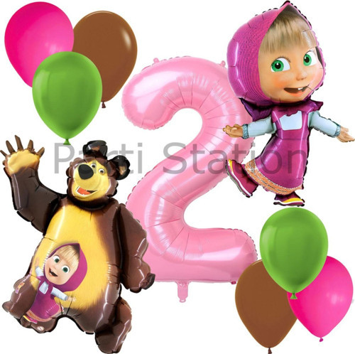 Lisanslı Maşa Ve Koca Ayı Balon 2 Yaş Pembe Renk Rakam Balon Set Masha And Bear Konsept Balon Set